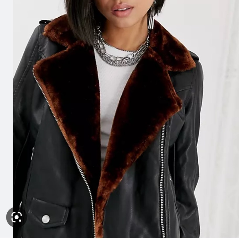 BLANK NYC faux fur lined biker jacket size S